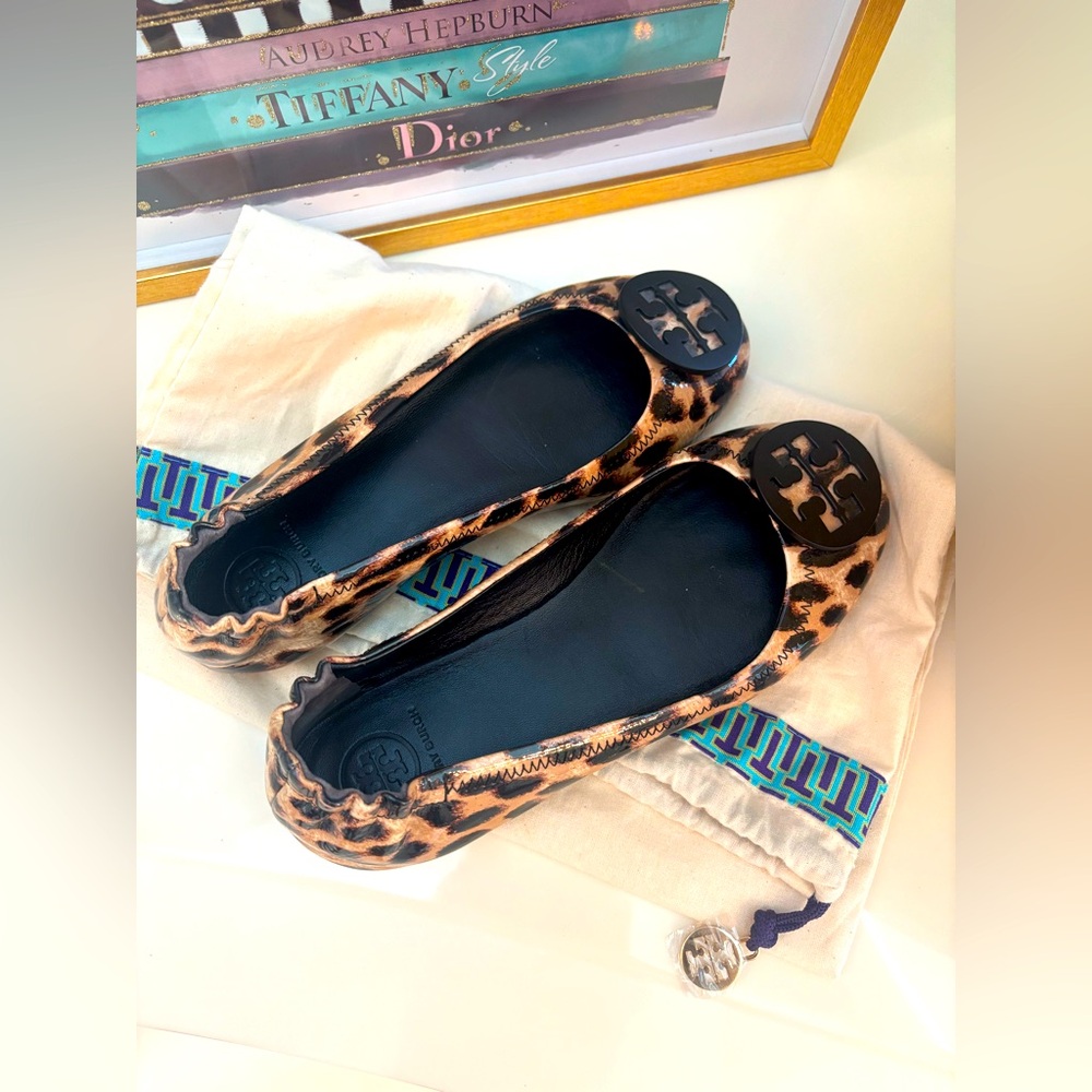 Tory Burch Minnie Travel Animal Print Flats with Tory Burch Dustbag